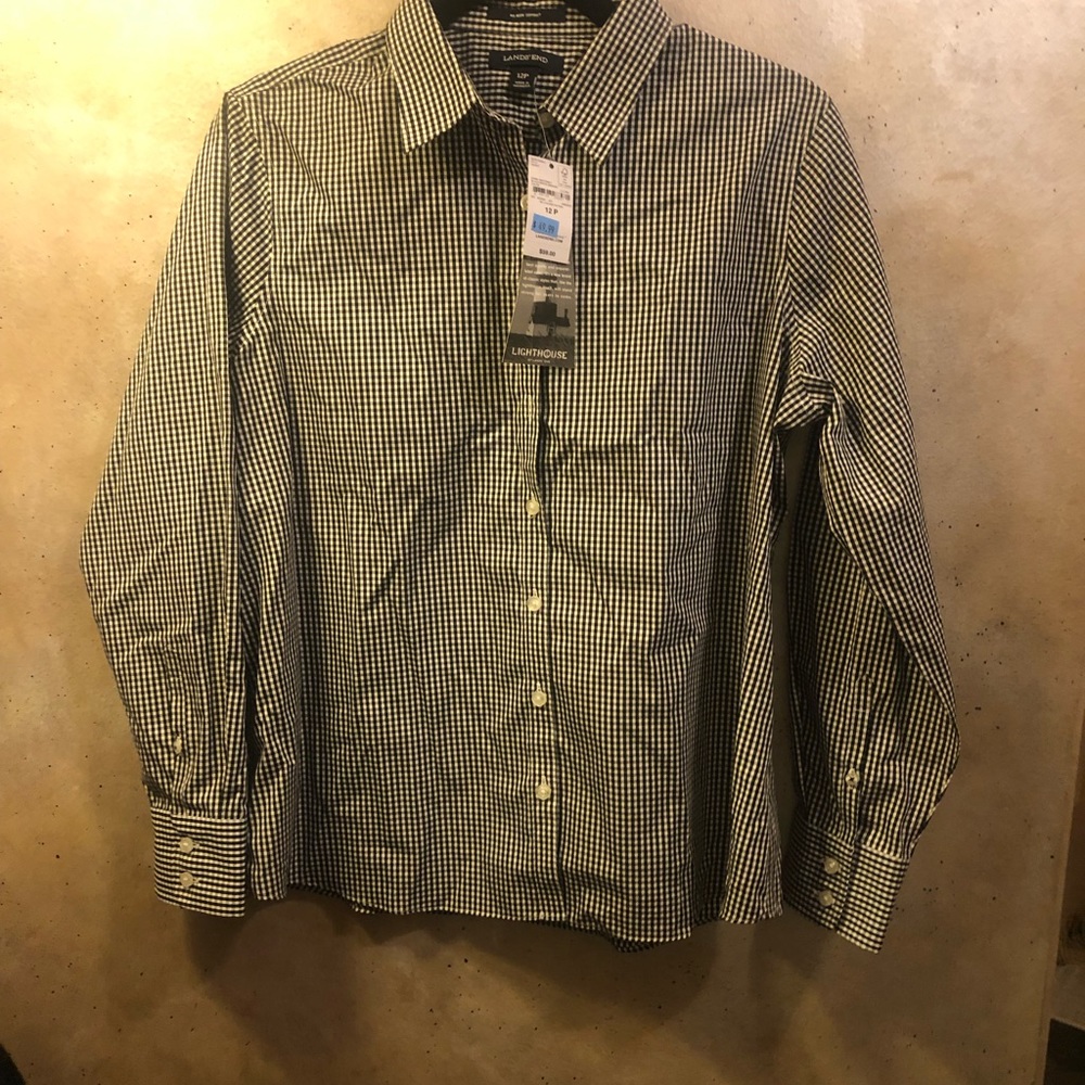 Lands end Black button down gingham shirt